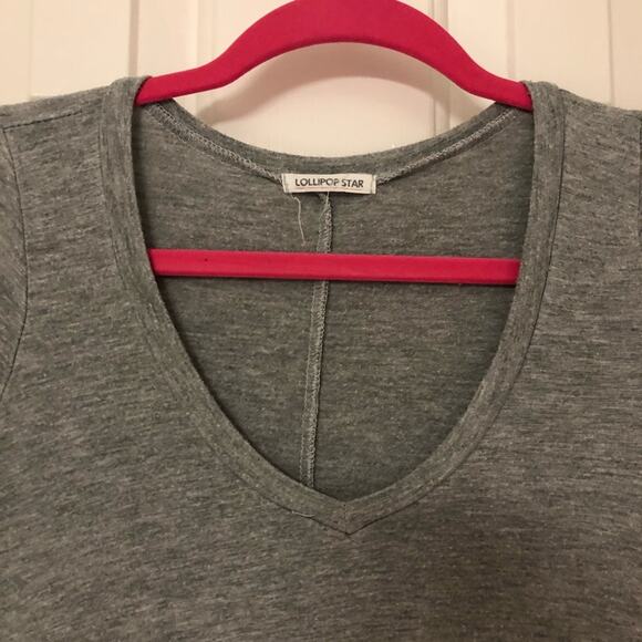 LOLLIPOP STAR • Gray V-Neck Long Sleeve T-Shirt Dress - Picture 3 of 4